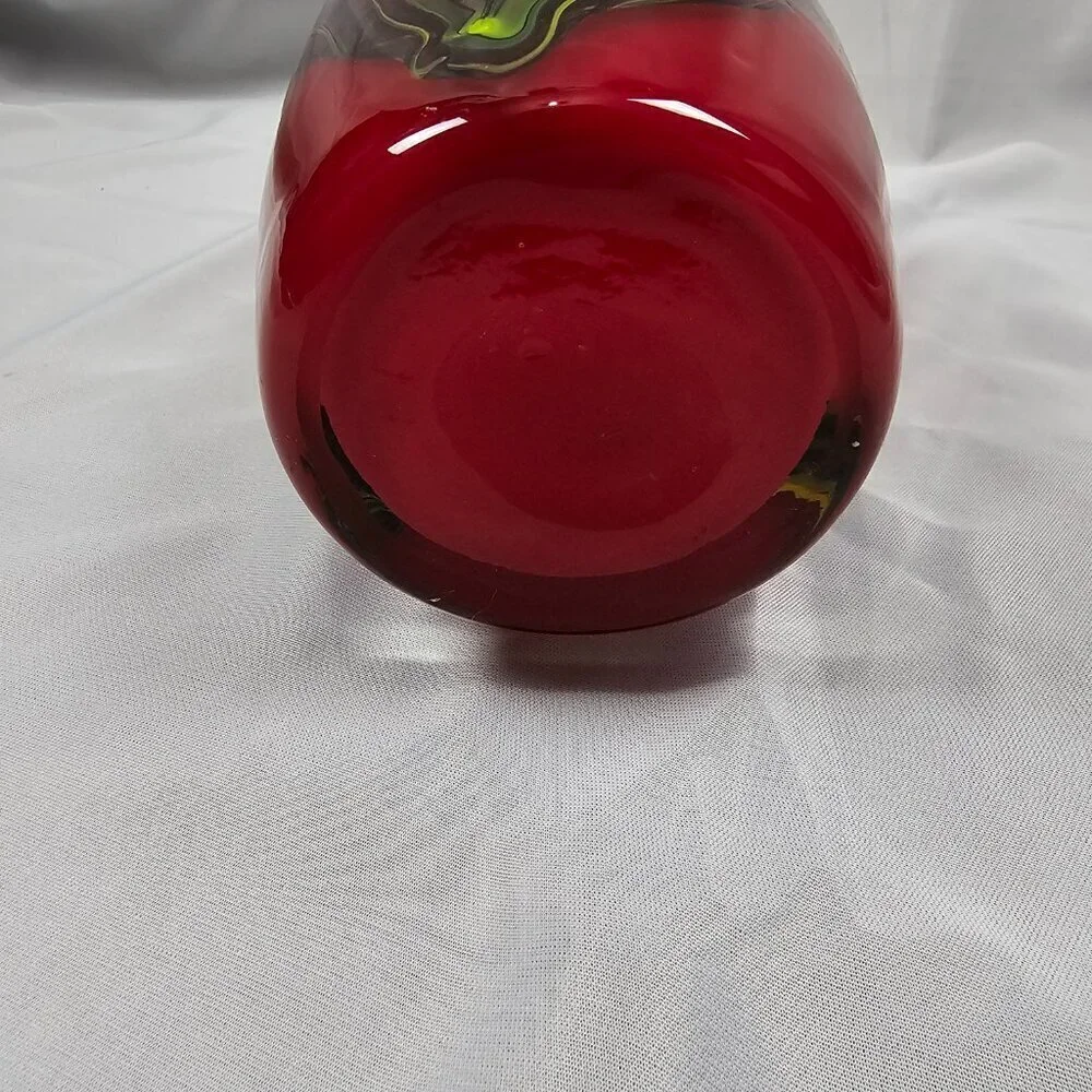 Glass Blown Sommerso Art Red And Black Glass Vase
